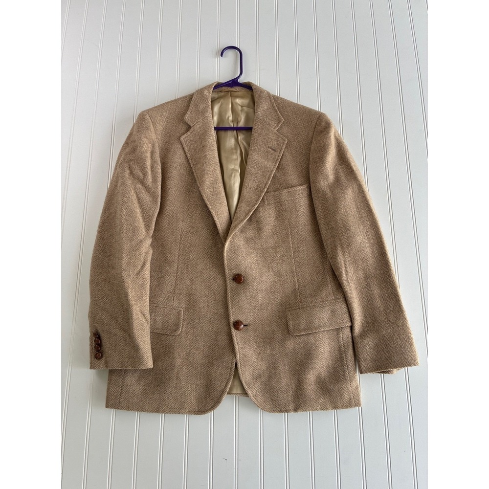 Chaps Ralph Lauren Camel Hair Herringbone Blazer Sport Coat Tan Scotland 42R